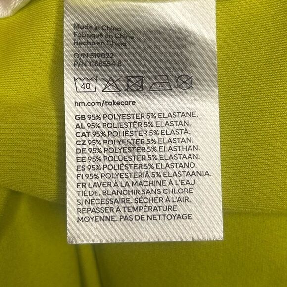 H&M Lime Green Long Sleeve Draped Shirt Dress Size S Button Front Ruched V-neck - Picture 15 of 15